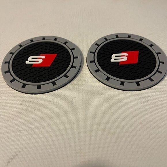 Audi S Line logo cup Coasters in black and gray Set of 2 NWT - Picture 7 of 8